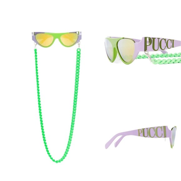Emilio Pucci Sunglasses Bright Mirrored Shades with Chain Summer Spring $435 - Picture 2 of 12